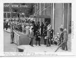 Royal Visit, 1939 - King George VI and Queen Elizabeth at C.N.R. Station with Brig.-Gen. MacDonald to left of King, London, Ontario