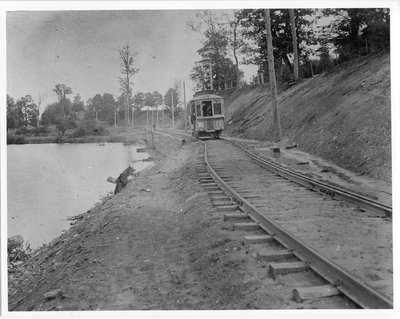 London Street Railway, Streetcar on the Springbank Line behind Woodland Cemetery, London, Ontario