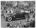 Royal Visit, 1939 - King George VI and Queen Elizabeth in limousine, waving to crowd, London, Ontario