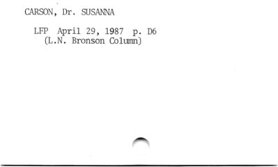 Carson, Dr. Susanna