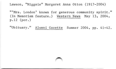 Lawson, "Miggsie" Margaret Anna Otton (1917-2004)