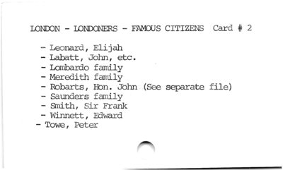 London - Londoners - Famous Citizens Card # 2