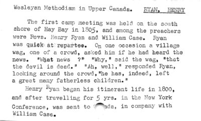 Wesleyan Methodism in Upper Canada.  Ryan, Henry