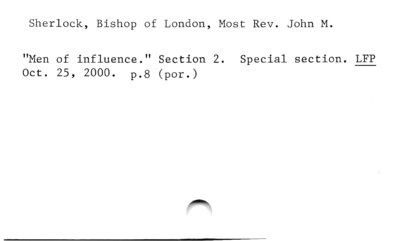 Sherlock, Bishop of London, Most Rev. John M.