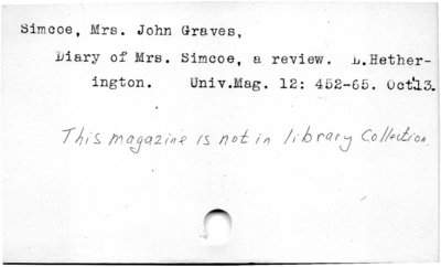 Simcoe, Mrs. John Graves