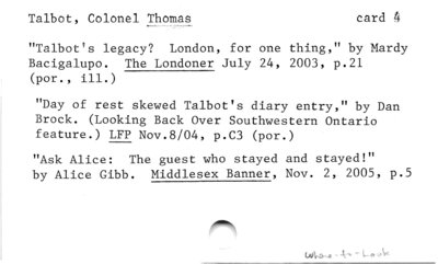 Talbot, Colonel Thomas  Card 4