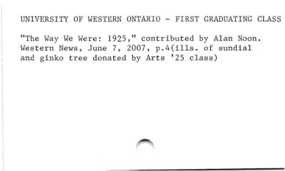 University of Western Ontario - First Graduating Class