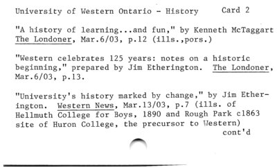 University of Western Ontario - History - Card 2