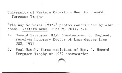 University of Western Ontario - Hon. G. Howard Ferguson Trophy