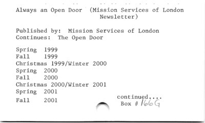 Always an Open Door (Mission Services of London).