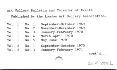 Art Gallery Bulletin and Calendar of Events.