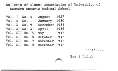 Bulletin of Alumni Association of University of Western Ontario Medical School.
