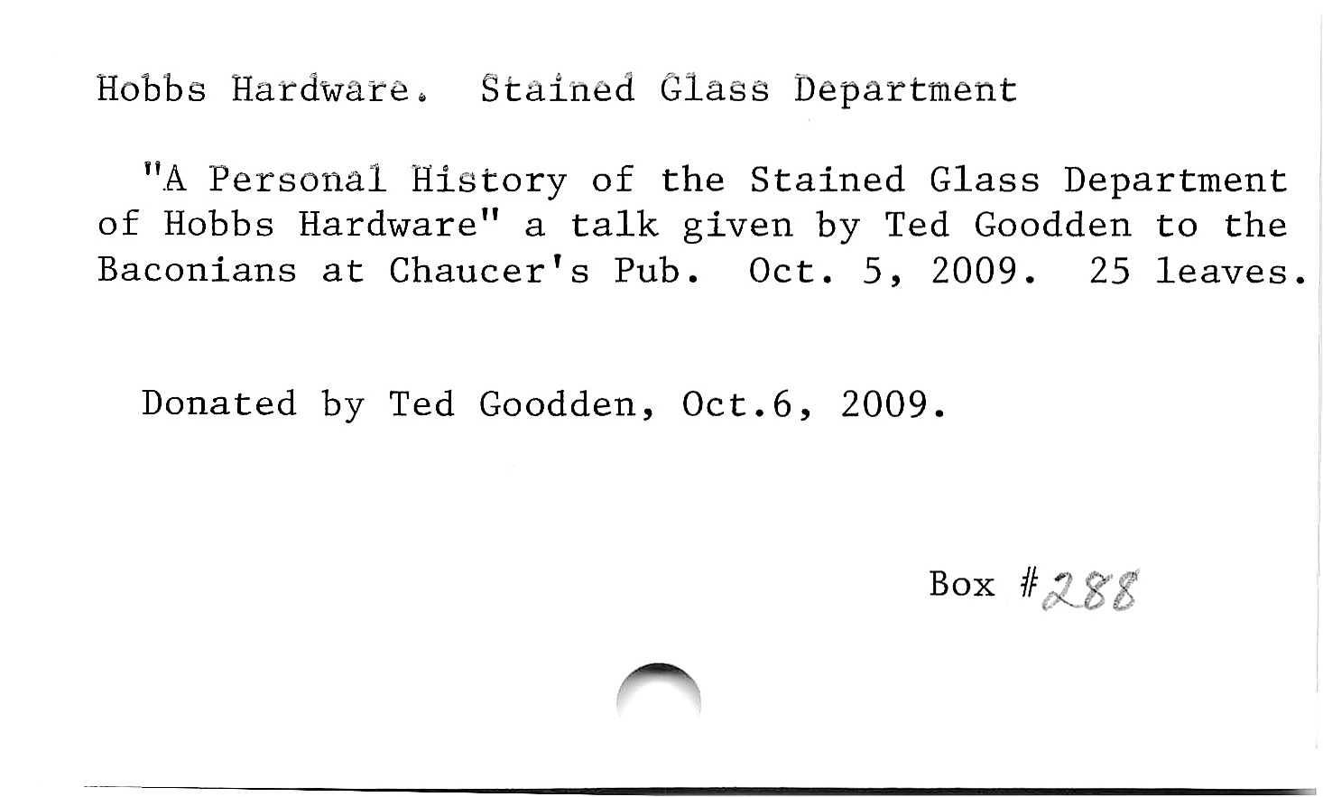 Hobbs Hardware. Stained Glass Department London Room Digital Collections