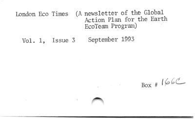 London Eco Times (A newsletter of the Global Action Plan for the Earth EcoTeam Program).