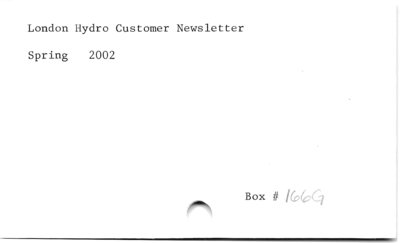 London Hydro Customer Newsletter.
