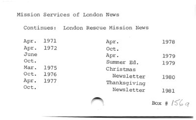 Mission Services of London Newsletter.