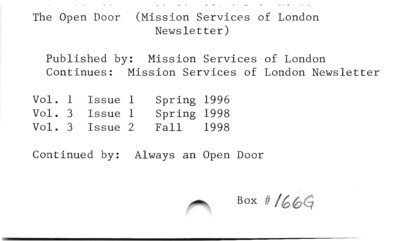 The Open Door (Mission Services of London).
