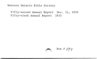 Western Ontario Bible Society - Annual Reports