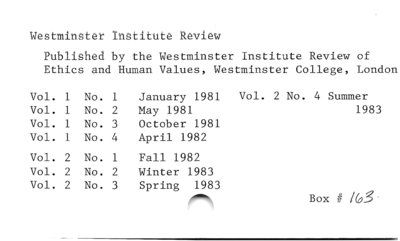 Westminster Institute Review.