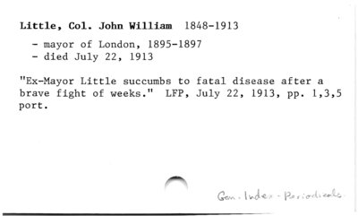 Col. John William Little (1848-1913)(death).