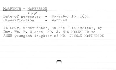 McArthur - McPherson (marriage).