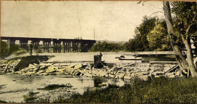 Milton Park, showing C.P.R. Bridge, Milton, Ont.