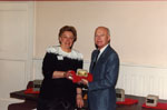 Milton Heritage Awards.  February 1993.  Marjorie Powys presenting the 1992 Award for Heritage Photography to Rex Sutcliffe.