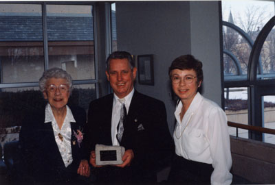 Milton Heritage Awards.  Laura B. Dixon, winner of the 1997 Writing Award, receiving award from Mayor Gordon Krantz.