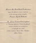 Wedding invitation for the wedding of Frances Myrtle Featherstone to James Coulson Cunningham