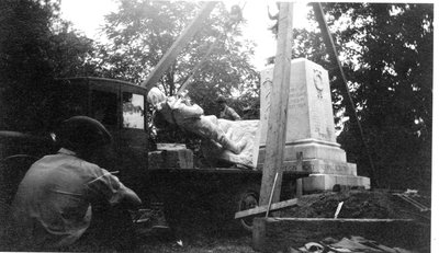 Erection of war memorial in Victoria Park, Milton, Ontario