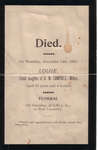 Funeral Card for Louie, eldest daughter of D. W. Campbell, Milton