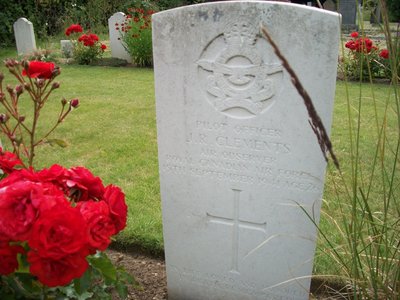 The grave of Pilot Officer John Russell Clements, Air Observer, of Milton, Ontario at Waddington, Lincolnshire, England