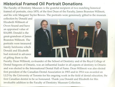 Presentation of two portraits to the Faculty of Dentistry at the University of Toronto