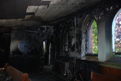 Fire damage at St. Paul's United Church, Milton, Ontario