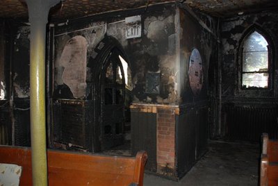 Fire damage at St. Paul's United Church, Milton, Ontario