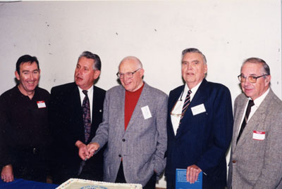 Book launch - &quot;P.L. Inventor of the Robertson  Screw.&quot; Left to right - Bill Weston, Mayor Gordon Krantz, Ken Lamb (Author), Ted Gazley (former VP Robertson Co.), Jim Dills.