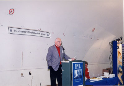 Book Launch - &quot;P.L. Inventor of the Robertson Screw.&quot;  Author Ken Lamb giving opening comments.