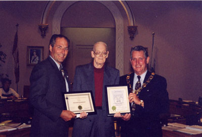 MPP Ted Chudleigh, Alex Cooke, Mayor Gordon Krantz.