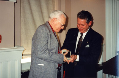 Milton Heritage Awards. Ken Lamb with Mayor Gordon Krantz, winner of the 1995 Award for Writing.