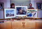 New Year's Levee, 1997.  Ursula Rees and William LaFerla with paintings