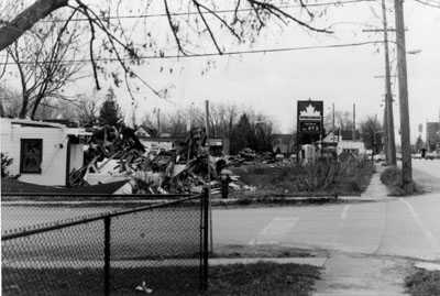 Demolition of Bonin's gas station.