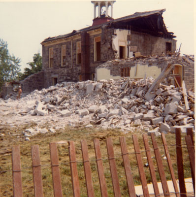 Demolition of Bruce Street School. Milton, Ont. 1973.