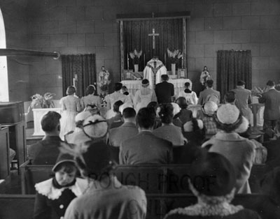 Wedding photograph.  Robert and June (Roffey) Granby.  Catholic Church, Pine Street, Milton