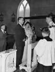 Wedding photograph.   Robert and June (Roffey) Granby.  Catholic Church, Pine St., Milton
