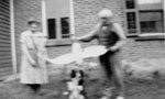 Alma Bole, Fred Willmott and owl and Rover at "Rose Hill" farm.