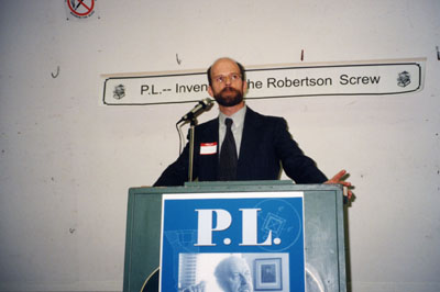 Bruce Carlin at launch of book &quot;P. L. Inventor of the Robertson Screw&quot;