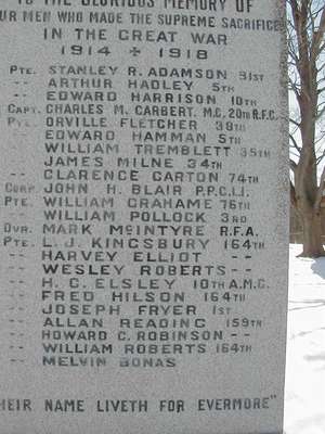 War memorial at Haltonville, Nassagaweya