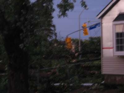 Corner of Ontario Street and Oak Street showing tornadoe damage