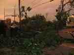 Tornadoe damage at the corner of Ontario Street and Oak Street.