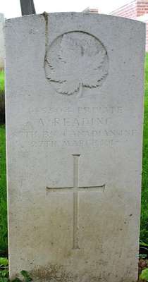 CWGC marker for the grave of Allen Reading, 1897-1918.